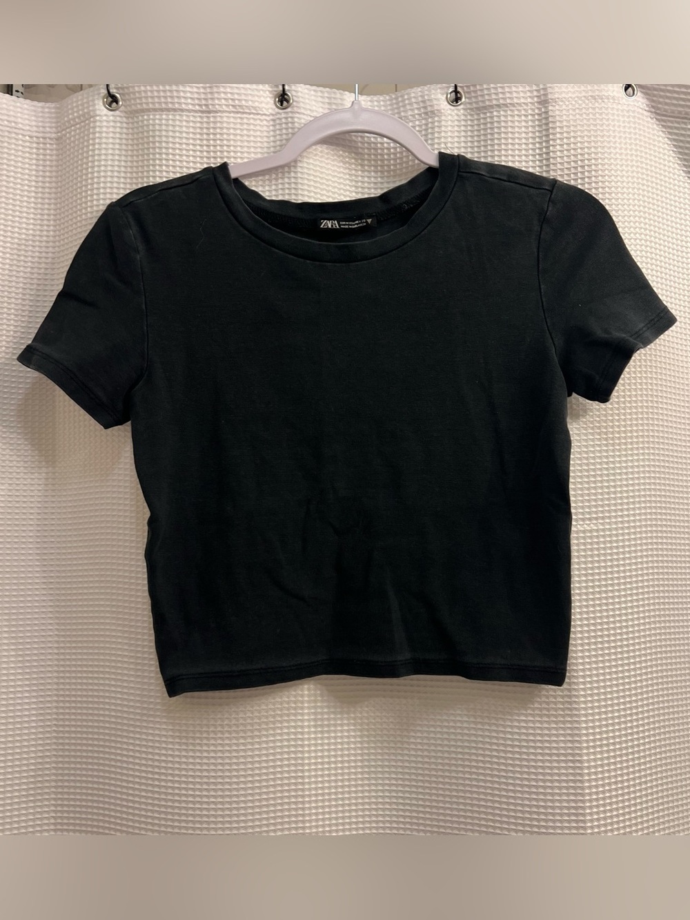 Zara waffle knit Black Short Sleeve Crew Neck Tee
